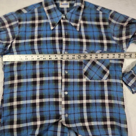 Vtg men's shirt long sleeve cotton‎ flannel medium blue 4" hole in right armpit - Picture 7 of 16